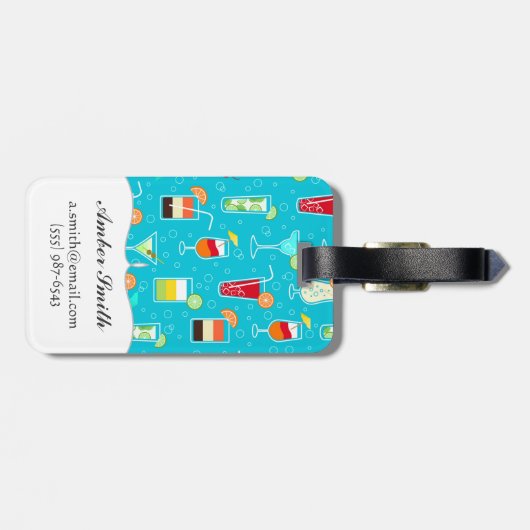 Cocktailmuster im Aquamarinen Hintergrund Gepäckanhänger (Rückseite horizontal)