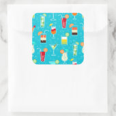 Cocktailmuster im Aquamarinen Hintergrund Quadratischer Aufkleber (Tasche)