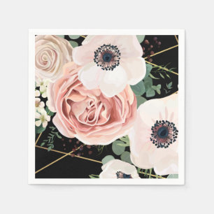 Cocktailpapier Napkin Geometric Garden Rose Black Serviette