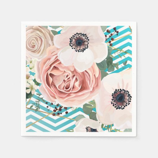 Cocktailpapier Napkin Geometrie Rose Zickzack Aqua Serviette (Vorderseite)