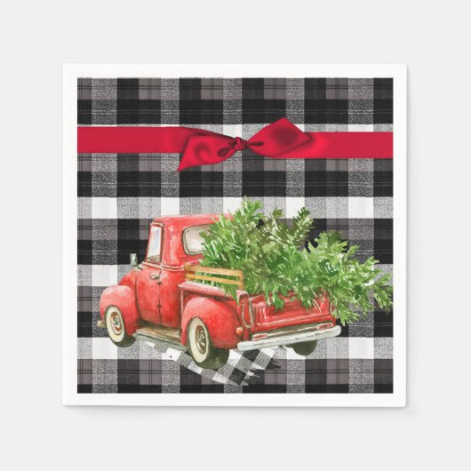 Cocktailpapier Napkin XMAS Truck Buffalo Kariert B Serviette (Vorderseite)
