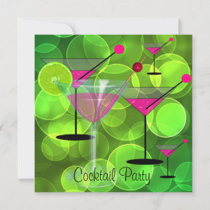 Cocktailparty-Blasen Grün Pink Einladung