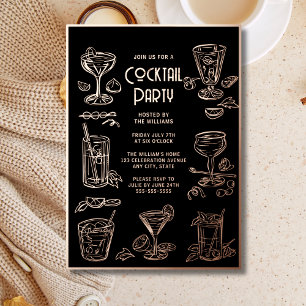 Cocktailparty-Einladung Schwarz Elegant Folieneinladung