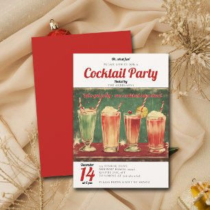 Cocktailparty Vintage Rot Retro Weihnachtsfeier Einladung