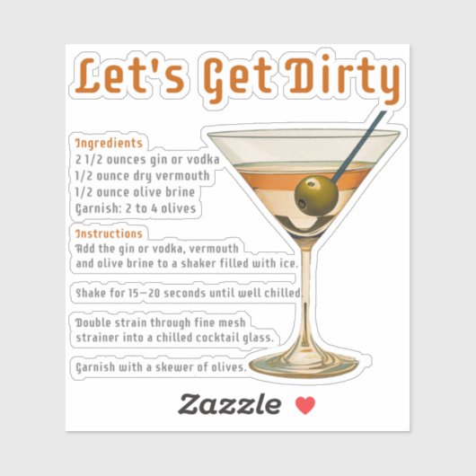 Cocktailpause Auf schmutzigen Martini-Rezept Aufkleber (Blatt)