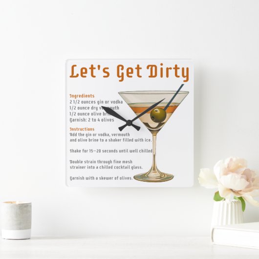 Cocktailpause Auf schmutzigen Martini-Rezept Quadratische Wanduhr (Zuhause)