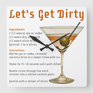 Cocktailpause Auf schmutzigen Martini-Rezept Quadratische Wanduhr