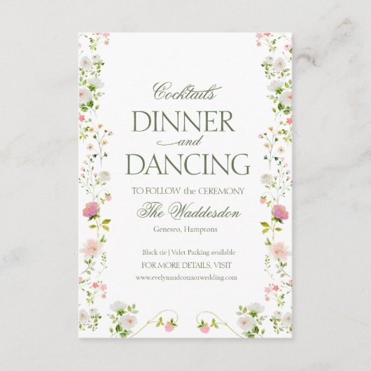 Cocktails Abendessen Hochzeitsfeier mit Rokoko Begleitkarte (Vorderseite)