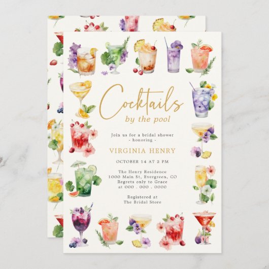 Cocktails am Pool Einladung (Vorne/Hinten)