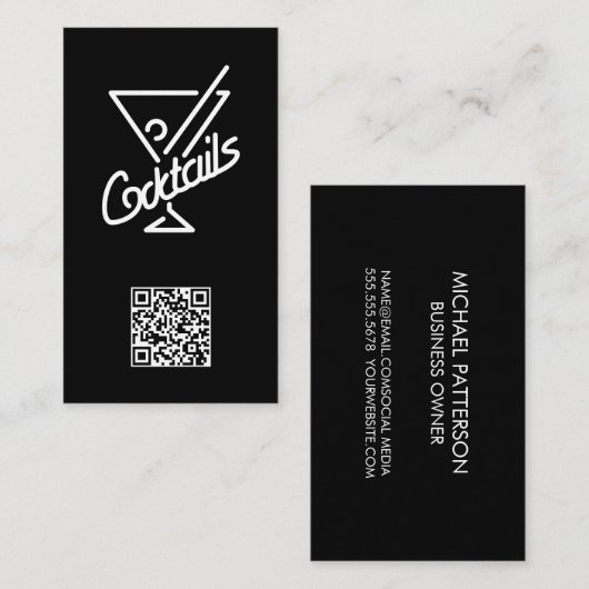 Cocktails / Barkeeper / QR Strichcode Visitenkarte (Vorne/Hinten)