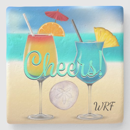 Cocktails Beach Monogram Untersetzer (Vorderseite)