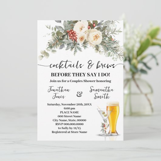 Cocktails & Brews Before I do Winter Shower Einladung (Stehend Vorderseite)
