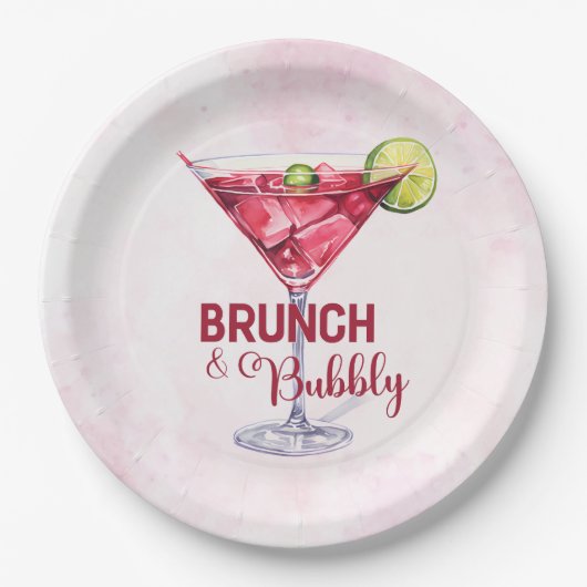 Cocktails Brunch & Brautparty Pappteller (Vorderseite)