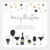 Cocktails Cake Balloons Gold Schwarz Frohe Weihnac Quadratischer Aufkleber (Vorderseite)