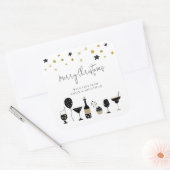 Cocktails Cake Balloons Gold Schwarz Frohe Weihnac Quadratischer Aufkleber (Umschlag)