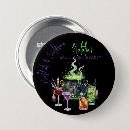 Cocktails & Cauldrons Halloween-Junggesellinnenabs Button (Vorne & Hinten)