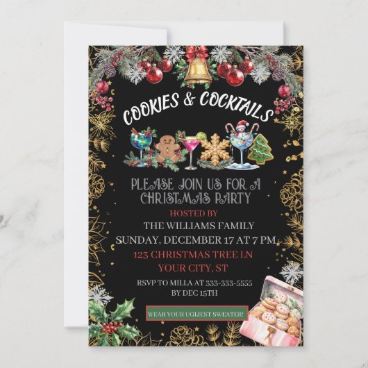 Cocktails & Cookies Christmas Holiday party Feiertagskarte (Vorderseite)