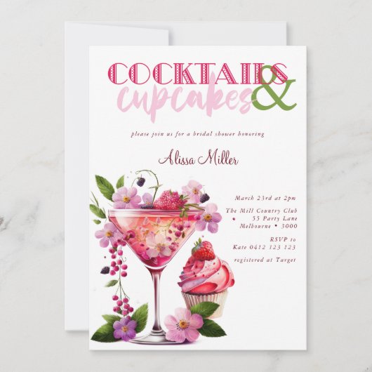 Cocktails & Cupcakes Modernes Brautparty Einladung (Vorderseite)