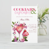 Cocktails & Cupcakes Modernes Brautparty Einladung (Stehend Vorderseite)