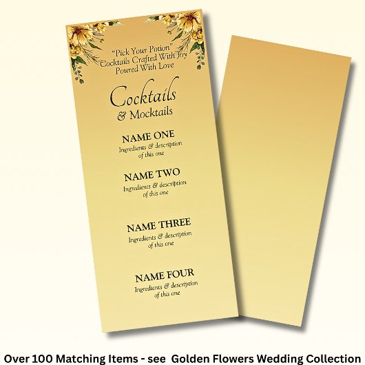 Cocktails Drinks Menü Karte - Goldene Blume Set
