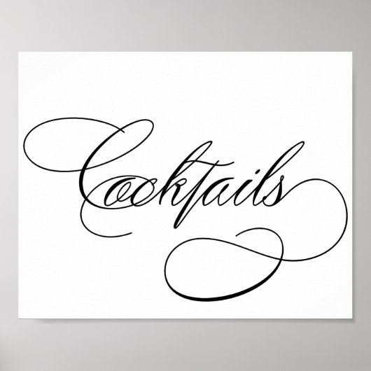 Cocktails | Elegantes Schwarzes Script auf White B Poster (Vorne)