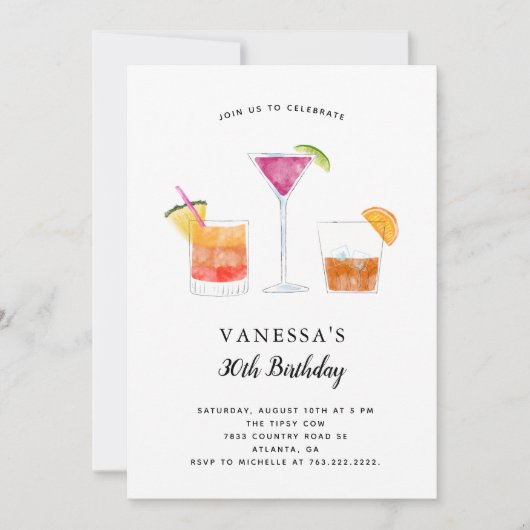 Cocktails Erwachsene Geburtstagsparty Einladung (Vorderseite)