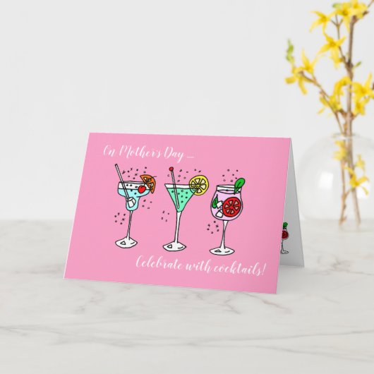 Cocktails feiern Muttertagskarte Karte (Gelbe Blume)