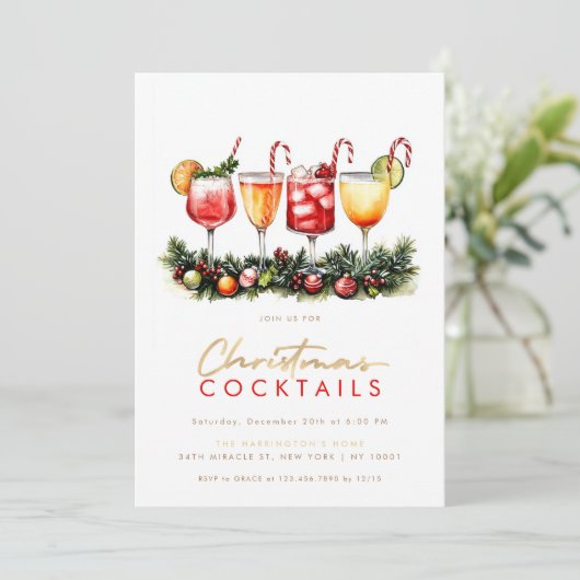 Cocktails Festliche Getränke Weihnachts-Party Einladung (Stehend Vorderseite)