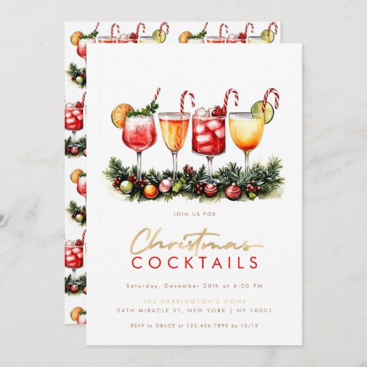 Cocktails Festliche Getränke Weihnachts-Party Einladung (Vorne/Hinten)