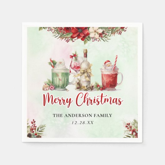 Cocktails Festliche Getränke Weihnachts-Party Serviette (Vorderseite)