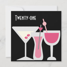 Cocktails Frauen Rosa Schwarz 21. Geburtstag Party Einladung