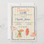 Cocktails Gelbes gestreiftes Brautparty Einladung (Vorderseite)