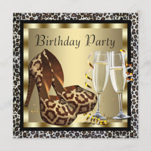 Cocktails High Heel Schuhe Damen Leopard Geburtsta Einladung