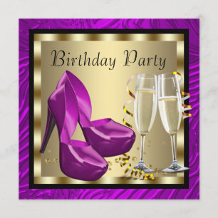 Cocktails High Heel Schuhe Lila Zebra Geburtstag Einladung