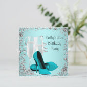 Cocktails High Heels Aquamarin 21. Geburtstag Part Einladung (Stehend Vorderseite)