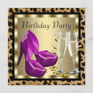 Cocktails High Heels Leoparden Geburtstagsfeier Einladung