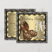 Cocktails Hochhaushose Frauen Leopard Geburtstag Einladung (Vorne/Hinten)