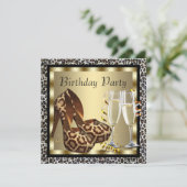 Cocktails Hochhaushose Frauen Leopard Geburtstag Einladung (Stehend Vorderseite)