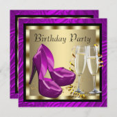 Cocktails Hochhaushose Lila Zebra Geburtstag Einladung (Vorne/Hinten)
