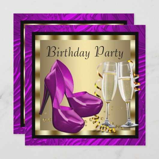 Cocktails Hochhaushose Lila Zebra Geburtstag Einladung (Vorne/Hinten)