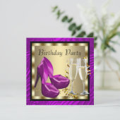 Cocktails Hochhaushose Lila Zebra Geburtstag Einladung (Stehend Vorderseite)