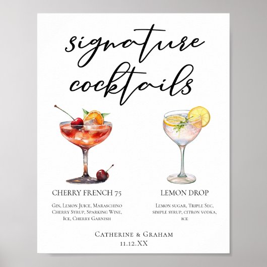 Cocktails Hochzeitsmenü für erfrischende Fruchtsig Poster (Vorne)