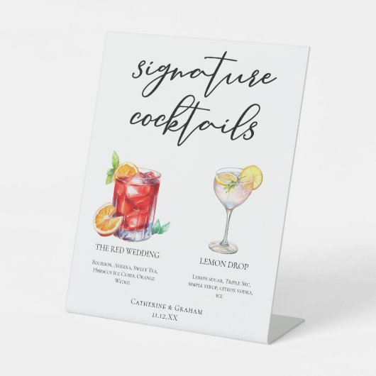 Cocktails Hochzeitsmenü mit süßen Signaturen Sockelschild (Vorderseite)