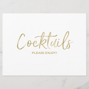 "Cocktails" Hochzeitsschild   Stylisch Golden Einladung