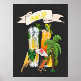 Cocktails im Retro Beach Poster