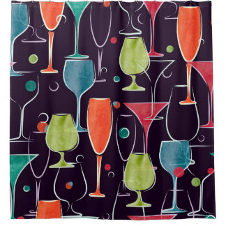 Cocktails in Aquarellfarbe, farbenfrohe Vintage Mu Duschvorhang