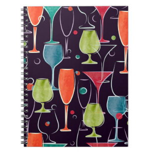 Cocktails in Aquarellfarbe, farbenfrohe Vintage Mu Notizblock