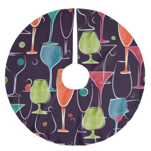 Cocktails in Aquarellfarbe, farbenfrohe Vintage Mu Polyester Weihnachtsbaumdecke