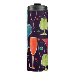 Cocktails in Aquarellfarbe, farbenfrohe Vintage Mu Thermosbecher