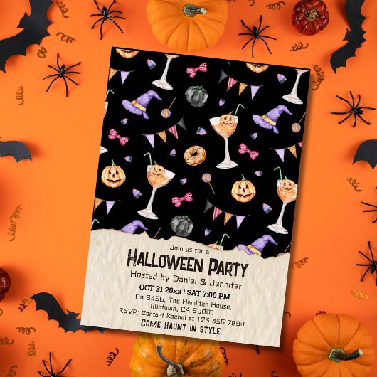 Cocktails Jack-o-Laternen Hexenhut Halloween Einladung